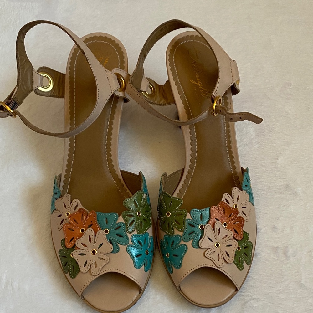 Miss Albright Floral Sandals - Tan, Green, Blue, Orange